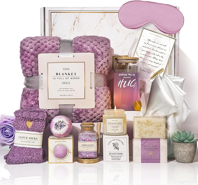 Gift Baskets For Women,12PC Birthday Gifts,Thinking Of you Gifts for Women,Care Package,Grief,Sympathy,thank you,Condolences (Purple) - Bloomnest