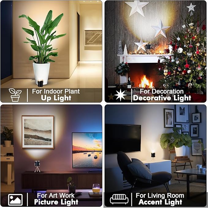 Spot Lights Indoor Floor Lamp, 6W Uplighting Indoor with Remote, Dimmable & Timer & 3 Color Temperatures, 2700K to 6500K Floor Can Lights for Plants Pictures Corner Ambient Lighting, 2 Pack - Bloomnest