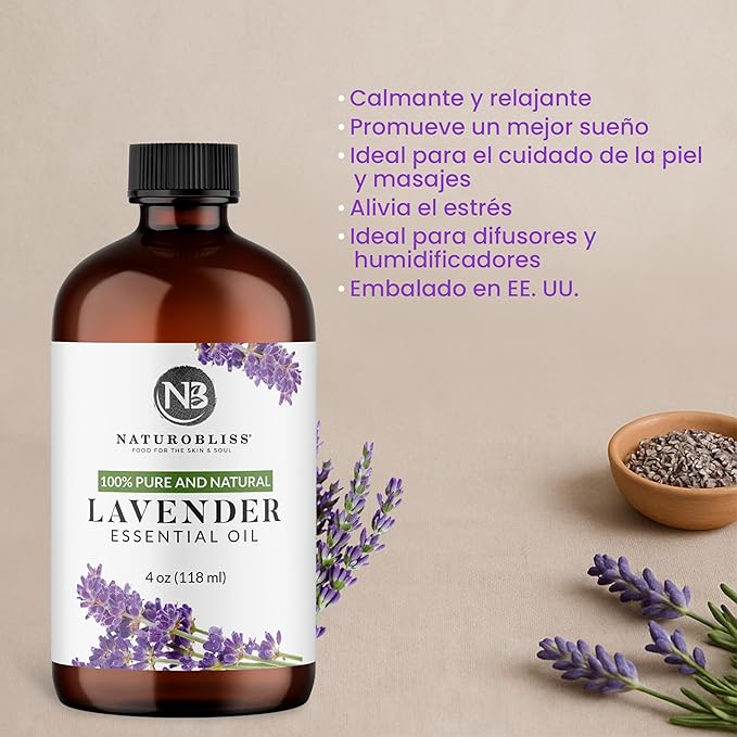 NaturoBliss Lavender Essential Oil with Glass Dropper - 100% Pure and Natural - Essential Oils for Diffuser, Aromatherapy, Soap and Candle Making, Lavender Essential Oil Pure, Lavender Oil, 4 Fl Oz - Bloomnest
