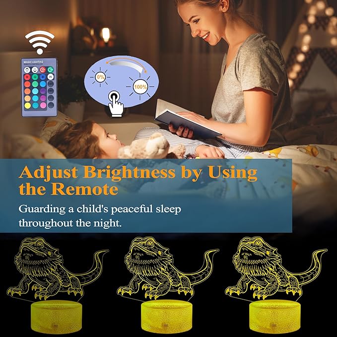 Bearded Dragon Gift, Bearded Dragons Night Light with Remote Control, 16 Colors Changing, RGB Flashing Mode, Dimmable, Great Bearded Dragon Tank Accessory and Decor - Bloomnest
