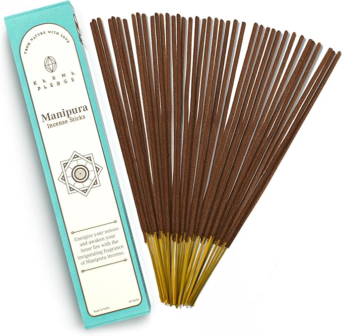 Manipura Incense Sticks, Organic Hand Dipped Incense, Natural Herbs & Aromatic Ingredients, Contain 40 Sticks, Burn Time 45 to 60 Minutes, Spiritual Gifts, Tranquil Aura Incense By Karma Pledge