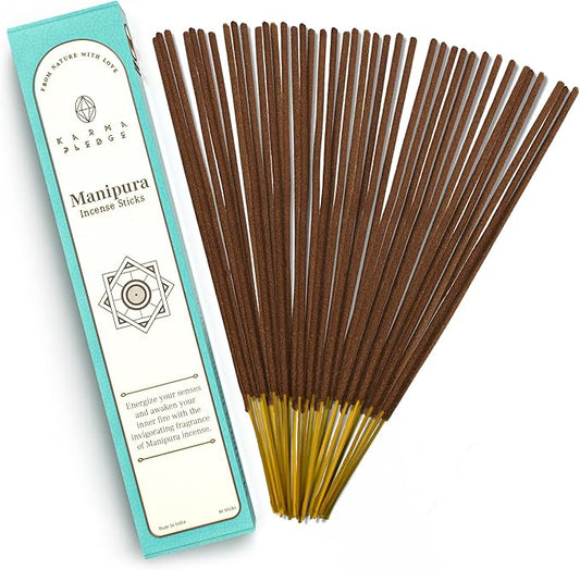 Manipura Incense Sticks, Organic Hand Dipped Incense, Natural Herbs & Aromatic Ingredients, Contain 40 Sticks, Burn Time 45 to 60 Minutes, Spiritual Gifts, Tranquil Aura Incense By Karma Pledge