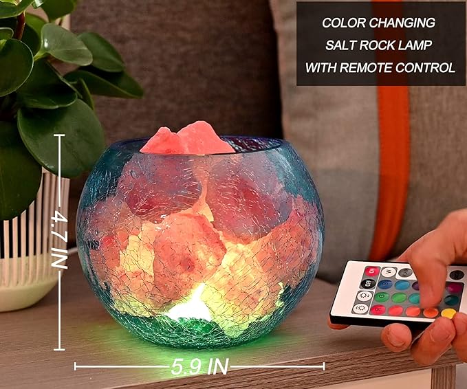 USB Himalayan Salt Lamp with Remote Control, 16 Colors Lighting & 4 Color Changing Mode Salt Rock Lamp, Used for Holiday Gift, Home Deco, Yoga, Office - Bloomnest