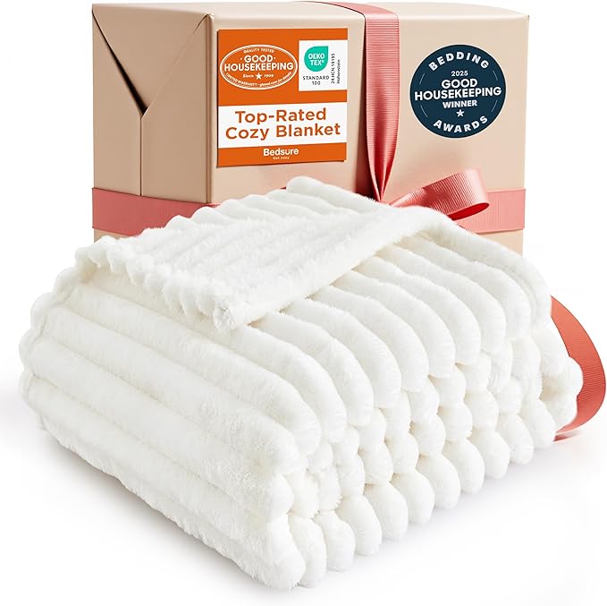 Bedsure GentleSoft White Throw Blanket for Couch - Cozy Soft Blankets for Women, Cute Small Fleece Throws for Girls, House Bedroom Decor Aesthetic Gift for Women, Off White, 50x70 Inches - Bloomnest