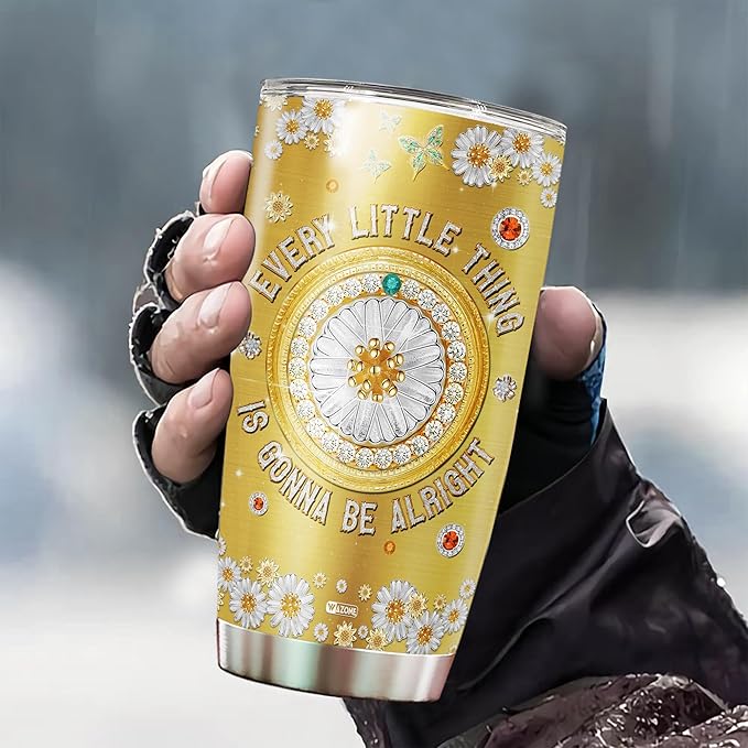 WAZONE Personalized Hippie Tumbler Cup Custom Name Everything Is Gonna Be Alright Jewelry Style Stainless Steel Insulated Travel Mug 20oz 30oz Christmas Birthday Gift For Girl Women - Bloomnest