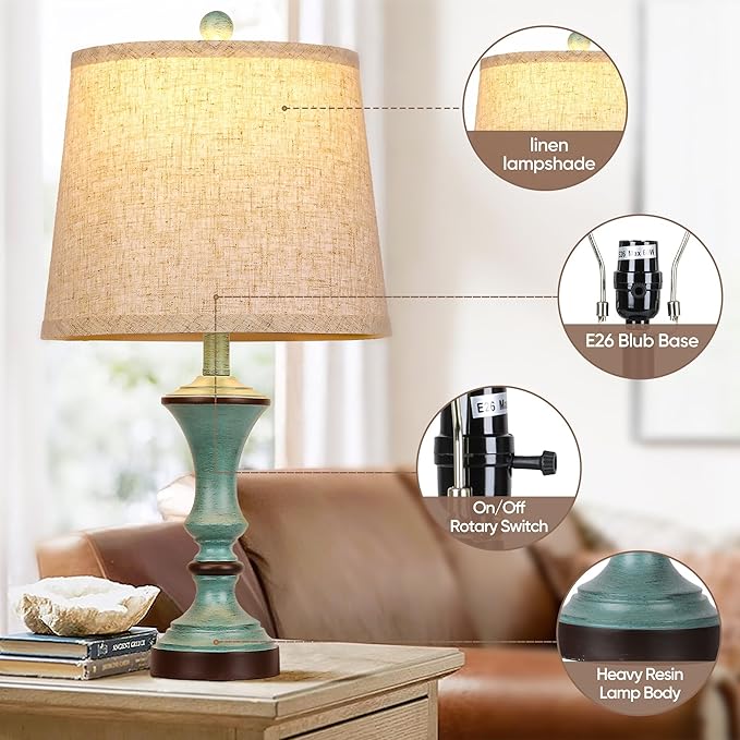 Retro Table Lamps Set of 2 Nightstand Lamp for Bedroom Vintage Rustic Table Lamps for Living Room Traditional Nightstand Bedside Lamps Bulb NOT Included - Bloomnest