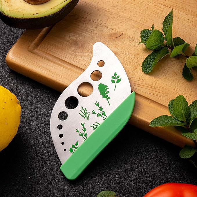 Herb Stripper Tool with 9 Sizing Holes Food-Grade Stainless Steel Leaf Remover for Cooking, Compact Kitchen Gadget with Blade & Safety Cover for collards parsley cilantro goji - Bloomnest