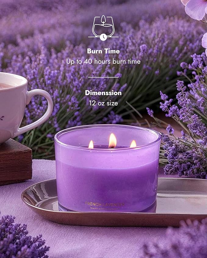 96NORTH Luxury Lavender Soy Candle | Large 3 Wick Jar Candle | Up to 50 Hours Burning Time | 100% Natural Soy Wax | Relaxing Aromatherapy Aesthetic Candle | Housewarming Gift for Women and Men - Bloomnest