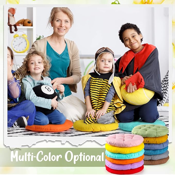 Fumete 12 Pcs Floor Pillows Cushions Seating 16 x 16 Inches Color Round Seat Reading Floor Chair Cushions for Kids Adults Classroom Home School Playing Supplies(Colorful) - Bloomnest