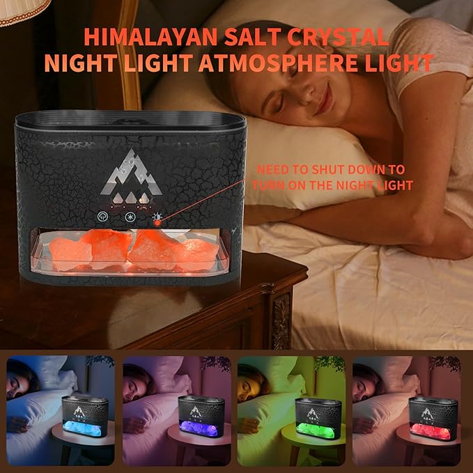 BOHOFAM Essential Oil Diffuser with Himalayan Salt lamp,Double Flame/Jellyfish 2 Mode Aroma Diffuser/Humidifier, Colorful Lights,4 * 10ML Hotel Collection Diffuser Oils Scents,for Home Bedroom(Black)