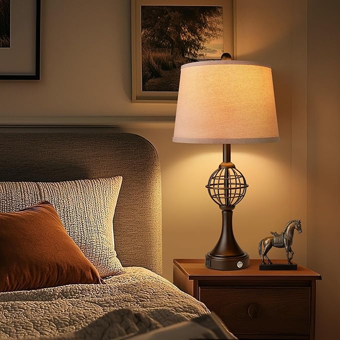 Table Lamps for Living Room Set of 2, Farmhouse Touch Lamps for Nightstand with USB A+C, 26.5" Rustic Bedside Lamp for Bedroom End Tables - Bloomnest