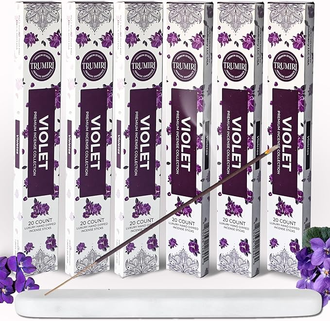 Violet Incense Sticks - Total 120 Insence-Sticks - 6 Packs of 20 Insense - Inciensos - Inscents - Natural Non Toxic Ingredients - Incents - Incence - Inscense - Insents TRUMIRI