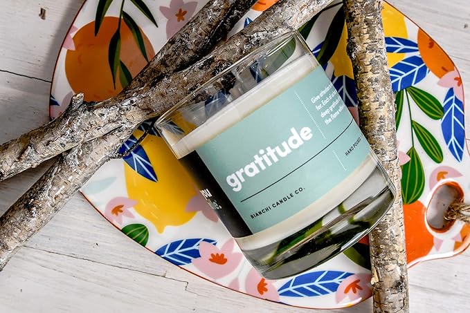 Gratitude, Bergamot & Citrus, Highly-Scented, Inspirational Soy Candle, Made in USA, Pure Essential Oils, Aromatherapy, 8 oz - Bloomnest