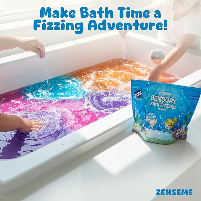 Bath Bombs for Boys - Bath Fizzies Kids Powder – 4 Fizzing Bath Colour Changing Bubble Powder for Children – Fun & Educational Bath Gift Set - Sounds and Sensory Fun - Bloomnest