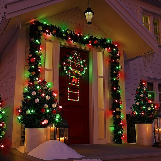 Toodour LED Christmas Light - 2.5FT Christmas Decorative Ladder Lights with Santa Claus, Xmas Decorations Light for Indoor Outdoor, Window, Garden, Home, Wall, Xmas Tree Decor - Red & Green - Bloomnest