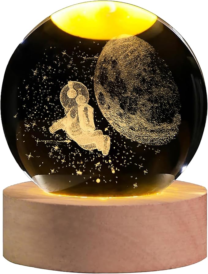 Astronaut Crystal Ball with LED Light Base, 60mm Glass Sphere Decorative Balls, Universe Space Galaxy Lamp Gifts - Bloomnest