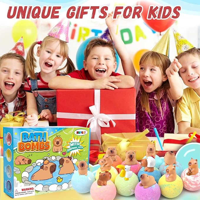 Bath Bombs for Kids with Surprise Inside Organic Bath Bombs Set for Girls Boys with Capybara Toys Inside Ideal Kids Birthday Christmas Easter Gift - Bloomnest