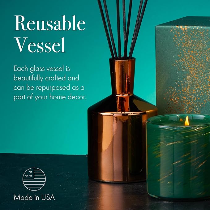 LAFCO New York Holiday Reed Diffuser, Woodland Spruce - 6 oz - Up to 3 Months Fragrance Life - Reusable Glass Vessel - Natural Wood Reeds - Made in The USA