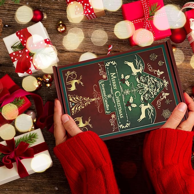 6 Pack Christmas Candles Set, Christmas Candles for Home Scented, Winter Holiday, Natural Soy Wax Jar Aromatherapy Candle Gifts Stocking Stuffers for Women Men Adult - Bloomnest