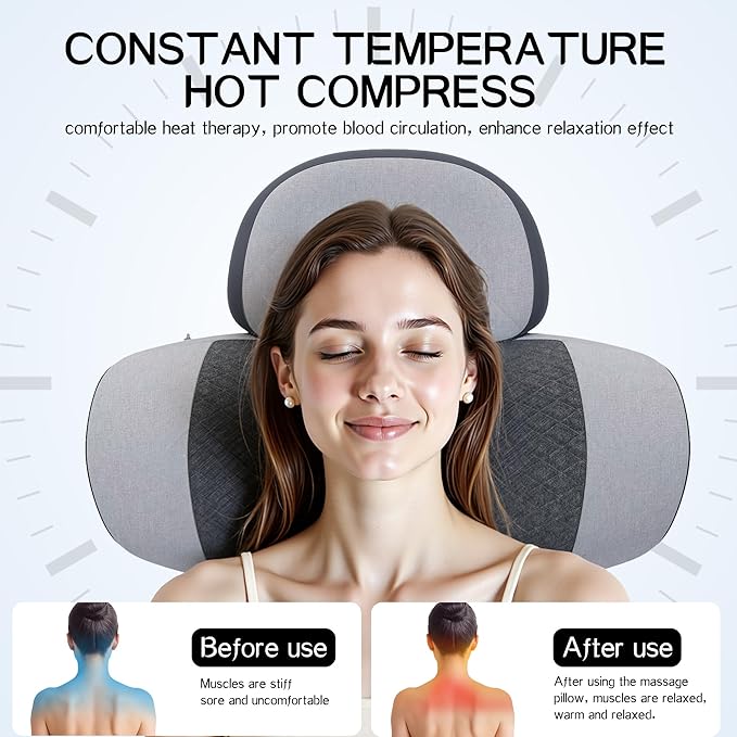 JINXIA Pillow Massage Neck Hump –Fisiorest 3-in-1 Neck Massager Pillow with Heat, Deep Tissue Relief & Neck Traction, Cervical Support & Hump Corrector for Women and Men, Memory Foam Support(Grey)