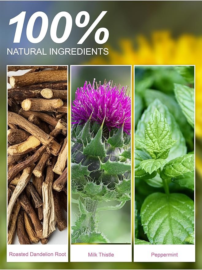 TeeLux Roasted Dandelion Root Tea with Milk Thistle & Peppermint, Smooth & Refreshing Flavor, Caffeine Free, 50 Count - Bloomnest