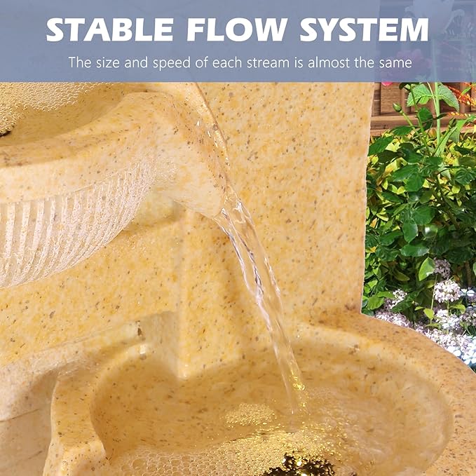 Grepatio Outdoor 4-Tiers Water Fountain, Garden Cascading Waterfalls Fountain with LED Lights, 32"H Modern Indoor/Outdoor Bowl Waterfall Feature Water Fountains for Garden, Patio, Yard Decor (Yellow) - Bloomnest