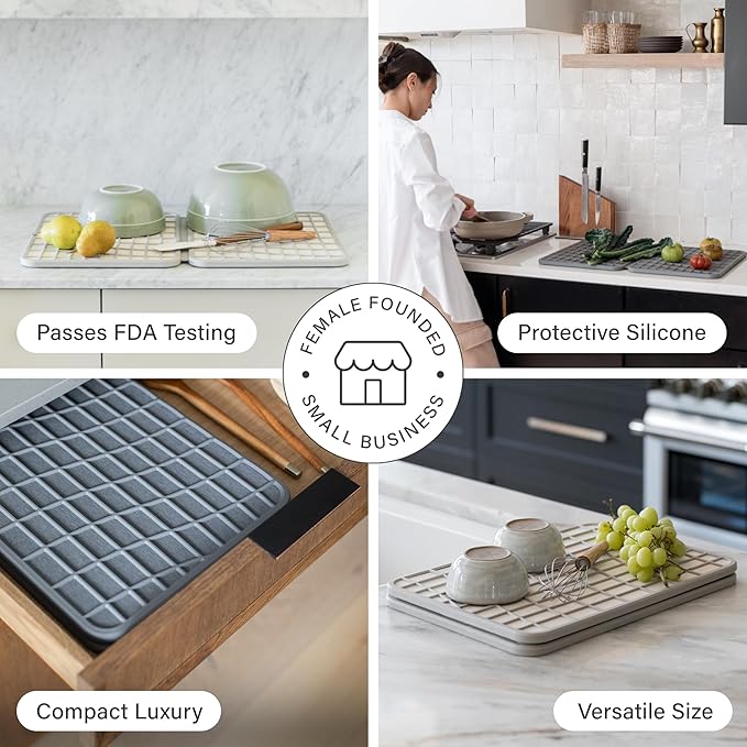 Dorai Home Large Dish Pad – 40% More Drying Space, Eco-Friendly Quick-Drying Stone Mat for Kitchen, 24.6" x 16.5", Sandstone - Bloomnest