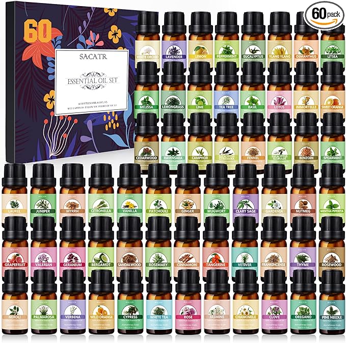 Essential Oil Set - Perfect for Diffuser, Massage, Soap, Candle, Bath Bombs Making, 60x10ml(0.33fl.oz) - Bloomnest