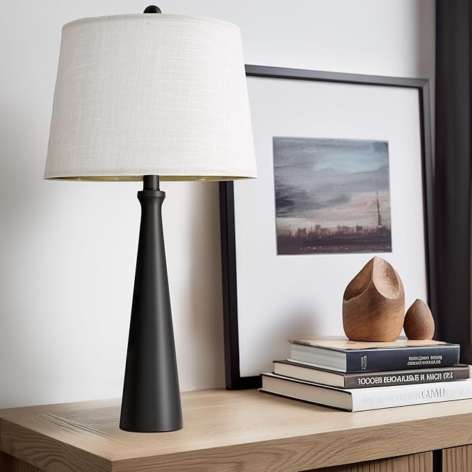 Oneach 25.75" Table Lamps Set of 2 for Living Room Bedroom, Bedside Lamp 3-Way Dimmable Touch Control, Modern Black Nightstand Light Fabric Shade Vintage Accent Style - Bloomnest