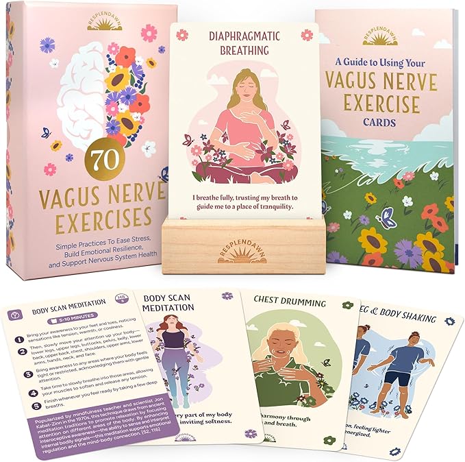 70 Vagus Nerve Exercises - Cards for Nervous System Regulation - Polyvagal Theory Techniques to Reduce Stress & Anxiety on 3.5" x 5" Cards - Breathwork, Mindfulness, Movement & Sensory Exercises Resplendawn