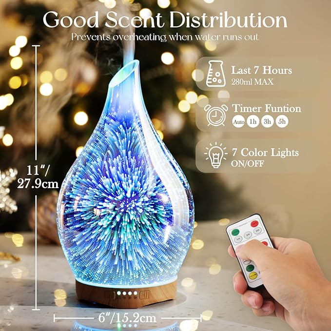 Porseme 280ml Essential Oil Diffuser, Aroma Ultrasonic Humidifier with Remote Control, BPA Free, Auto Shut-Off, Timer Setting - Bloomnest