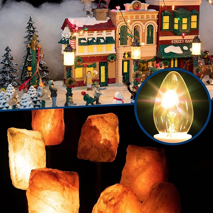 Feekoon 10 Packs 6ft Village Light Cord with 1W C7 LED Bulb, Salt Lamp Cord with ON/Off Switch and 2 Spare Fuses, Blow Mold Light Ideal for Christmas Village House Craft Decorations - Bloomnest