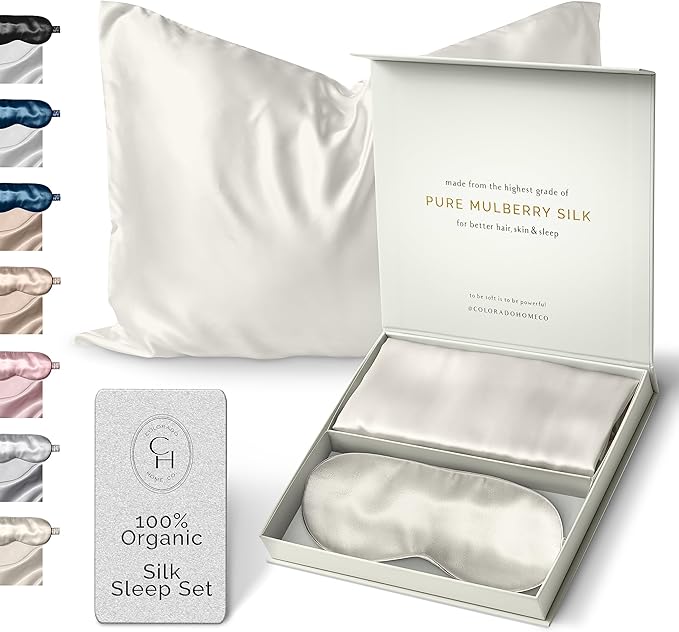Colorado Home Co Silk Pillowcase for Hair and Skin - Off White Queen Size 100% Silk Pillow Covers - 20x30 - Pillow Case for Acne with Eye Mask for Sleeping - Bloomnest