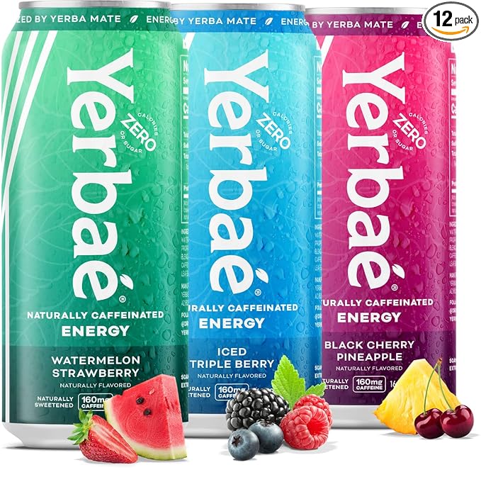Yerbaé Energy Beverage - Variety Power Pack, 0 Sugar, 0 Calories, 0 Carbs. Yerbae is Energized by Yerba Mate, Plant-Based, Healthy Alternative to Sugary Energy Drinks, 16oz cans (12 Pack) - Bloomnest