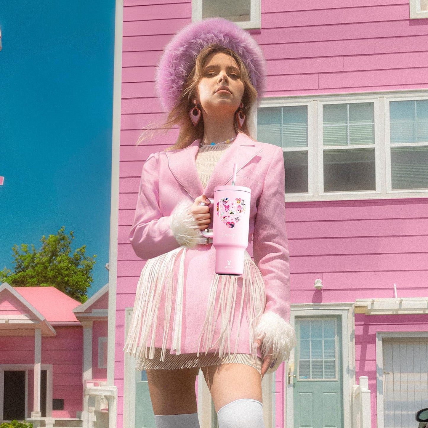 Meoky 40 oz Tumbler with Handle for Couples: Stainless Steel Insulated Tumbler with 24 Waterproof Love Stickers - Girlfriend Boyfriend Wife Husband, Love You