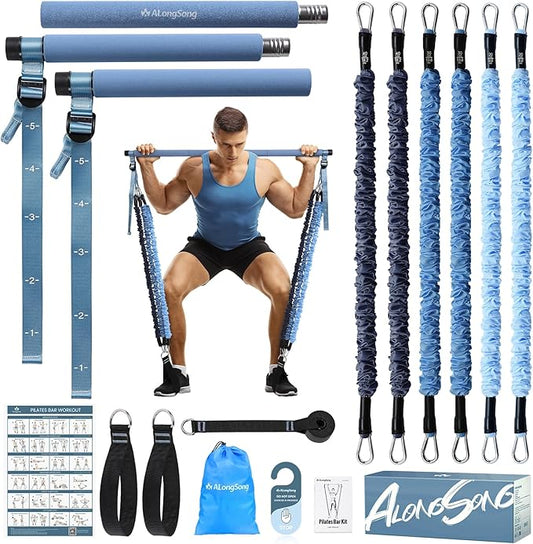 Upgraded Pilates Bar Kit with Resistance Bands Natural Latex for Women & Men, Heavy-Duty Stainless Steel Multifunctional Yoga Pilates Stick for Home Gym Exercise Fitness Equipment Full-Body Workouts - Bloomnest