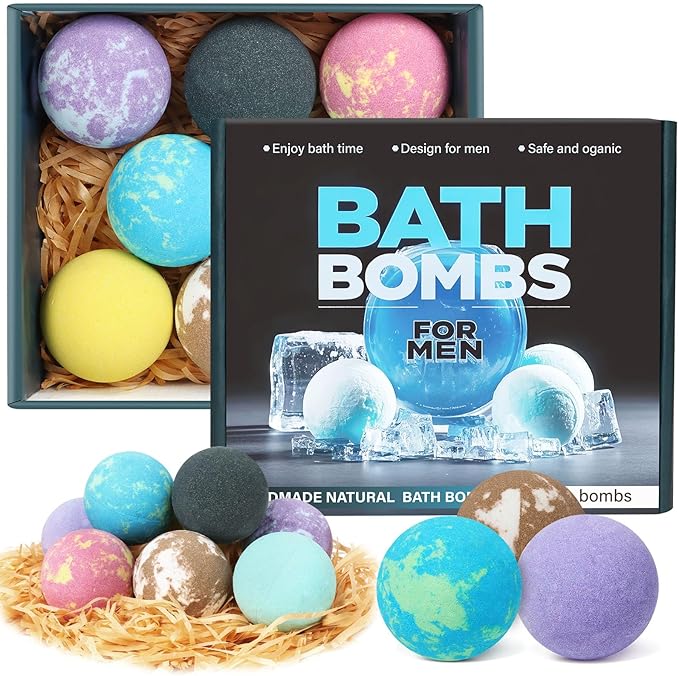 Bath Bombs for Men, 8 Pack Organic Bath Bombs Set with Natural Essential Oils, Relaxing Gifts for Men & Women, Father's Day Birthday Easter Gift for Husband Boyfriend - Bloomnest