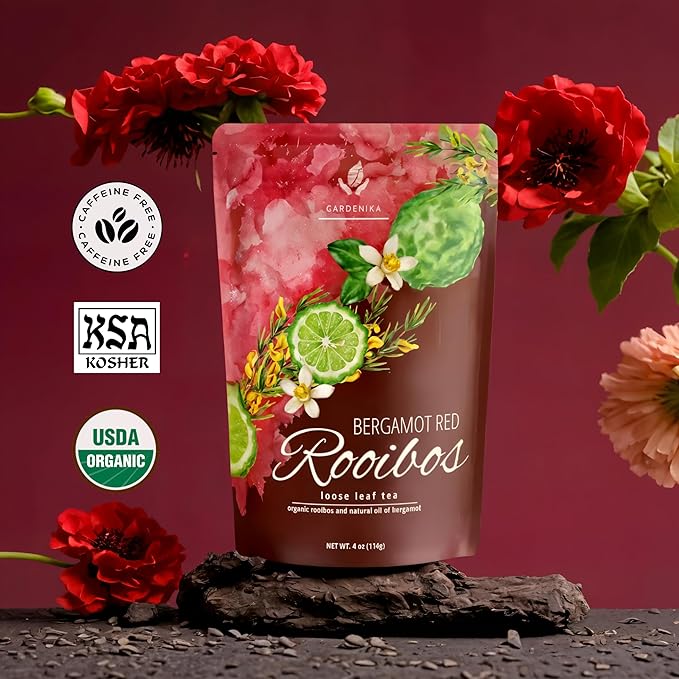 Gardenika Organic Earl Grey Rooibos Red Loose Leaf Tea with Bergamot Oil - 4 oz | Caffeine-Free Herbal Tea | Antioxidant Rich & Kosher Certified - Bloomnest