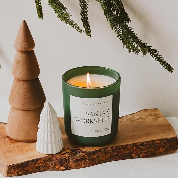 Sweet Water Decor Santa's Workshop Christmas Scented Candles - Christmas Stocking Stuffers Soy Candles Fir & Musk Scent - Christmas Candles with 70 Hours Burn Time - 15Oz Green Matte Jar Wax Candles - Bloomnest