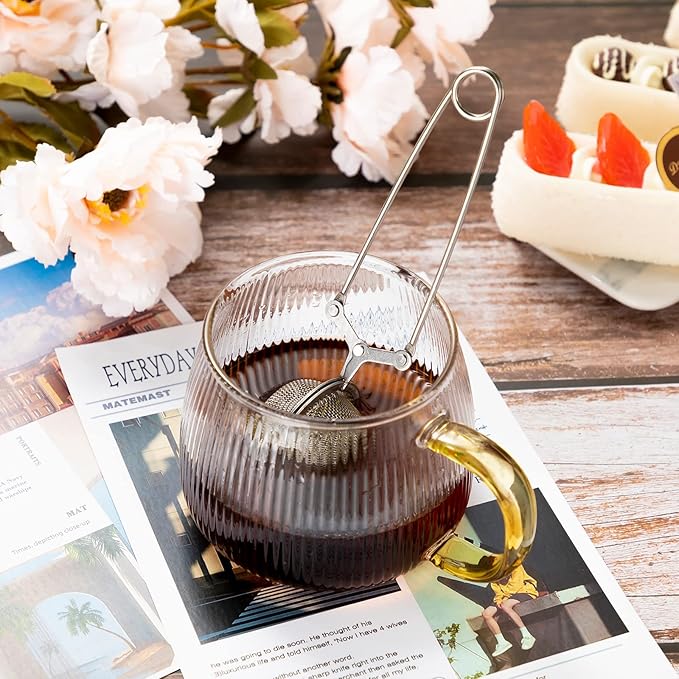 Yinder 36 Pcs Snap Tea Infuser Steeper Strainers for Loose Tea Filter Holder Tong Pincer Steeper Metal Stainless Steel Mesh Ball with Handle Reusable - Bloomnest