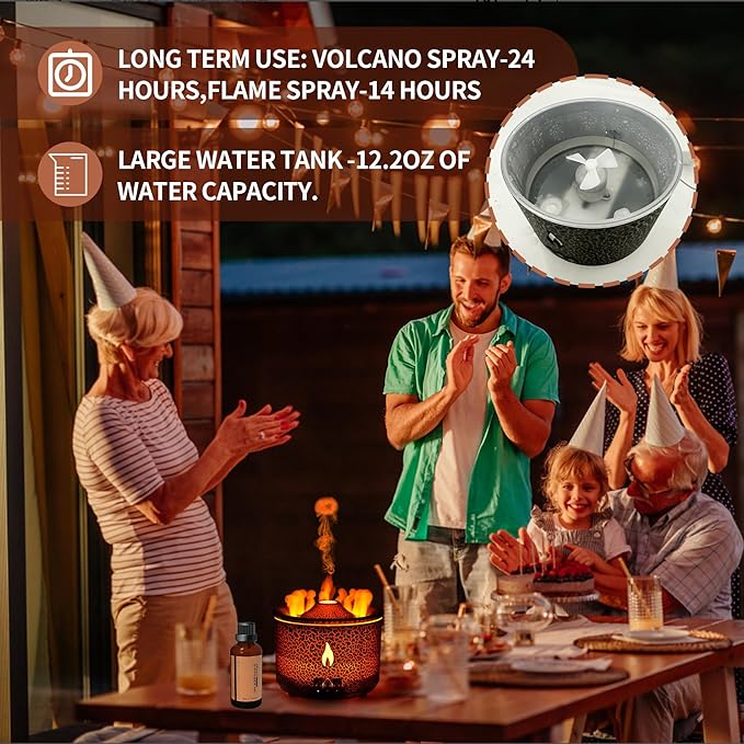 BOHOFAM Aroma Essential Oil Diffuser 360 ML,Volcano and Flame Diffuser/Humidifier,give1.76 oz Hotel Collection Essential Oils,Blue/red Light Selection,Diffusers for Home,Large Room(Black Cracks) - Bloomnest