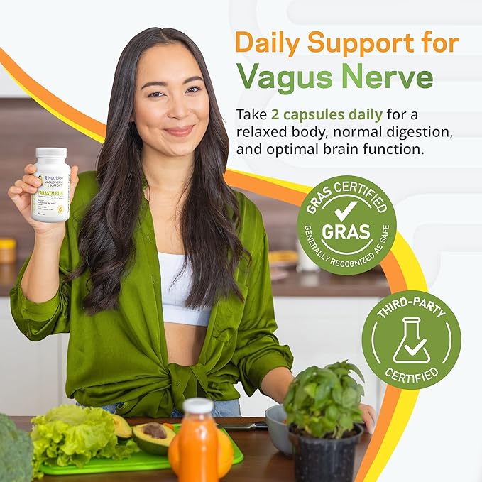 Parasym Plus Vagus Nerve Support, Patented Digestive Nutritional Supplements, Energy Booster for Men and Women, Memory Supplement for Brain, Gentle Immune System Support, 60 Capsules
