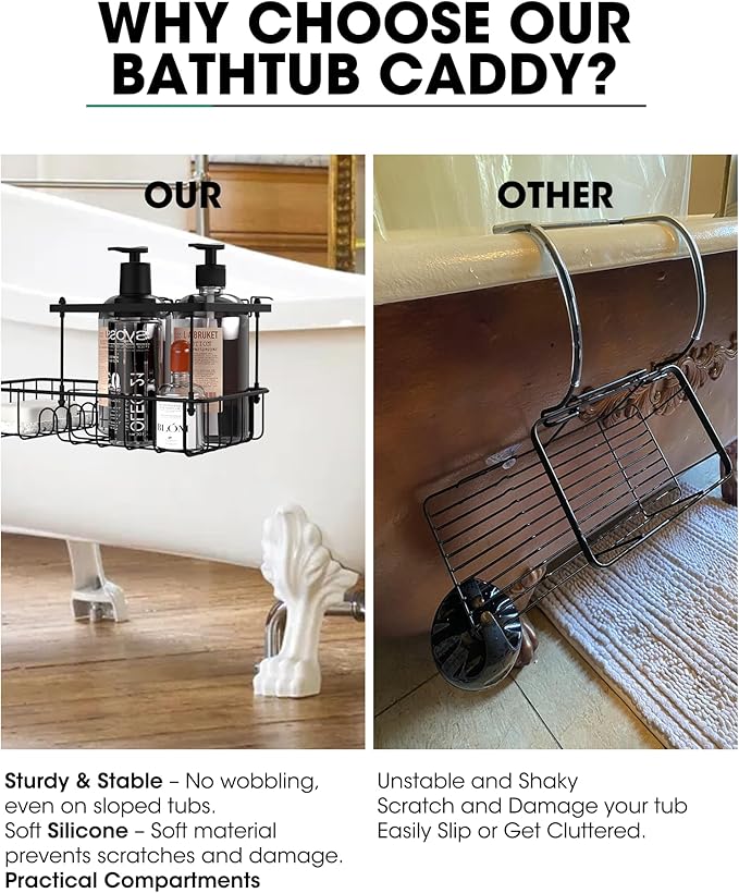 Rustproof Hanging Shower Caddy for Bathtub, Stainless Steel Shower Caddy for Tub Side, Hanging Shower Organizer Basket for Shampoo, Conditioner, Soap & Bath Accessories, Easy Install, Matte Black - Bloomnest