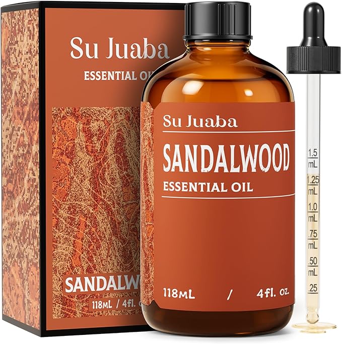 SU JUABA Sandalwood Oil 4 Fl Oz, 100% Natural Aromatherapy Oil for Diffuser,Skincare, Hair Care, DIY Fragrance, and Relaxation - 118ML Bloomnest