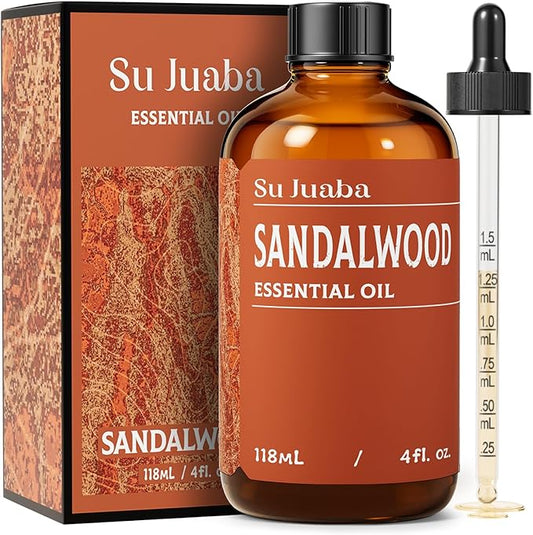 SU JUABA Sandalwood Oil 4 Fl Oz, 100% Natural Aromatherapy Oil for Diffuser,Skincare, Hair Care, DIY Fragrance, and Relaxation - 118ML Bloomnest