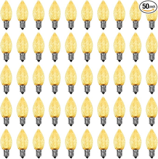 Meconard C7 Led Replacement Christmas Light Bulbs, C7 Shatterproof Led Bulbs for Christmas Indoor Outdoor String Lights, E12 Candelabra Base, Commercial Grade Holiday Bulbs, Warm White, 50 Pack - Bloomnest