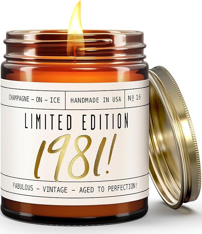 44th Birthday Gifts for Women - 'Limited Edition 1981' Soy Candle, w/Champagne on Ice I 44 Birthday Gifts for Women I 44th Gift for Her Ideas I 9oz Reusable Jar, 50Hr Burn, Made in USA - Bloomnest