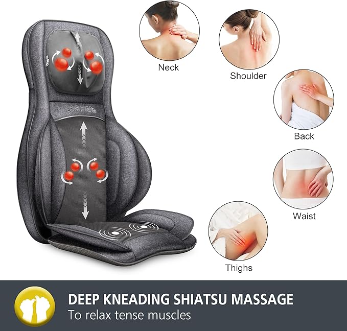 COMFIER Neck Back Massager with Heat, Compression 2D/3D Shiatsu Massager Chair Pad, Multiple Settings Massage Seat for Full Body Office Home Use - Bloomnest