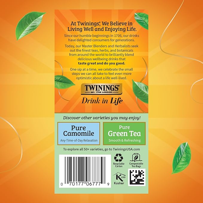 Twinings Pure Peppermint Herbal Tea Individually Wrapped Bags, 20 Count (Pack of 1), Fresh Minty Flavour, Naturally Caffeine-Free, Enjoy Hot or Iced, 20 Teabags - Bloomnest