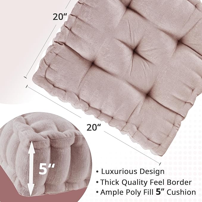 Intelligent Design Azza Floor Pillow, Large Cushions Sitting for Adults, Floor Pillow for Meditation or Yoga, Lustrous Chenille Tufted with Scalloped Edges for Bench/Chair Cushion, 20"x20"x5" Blush